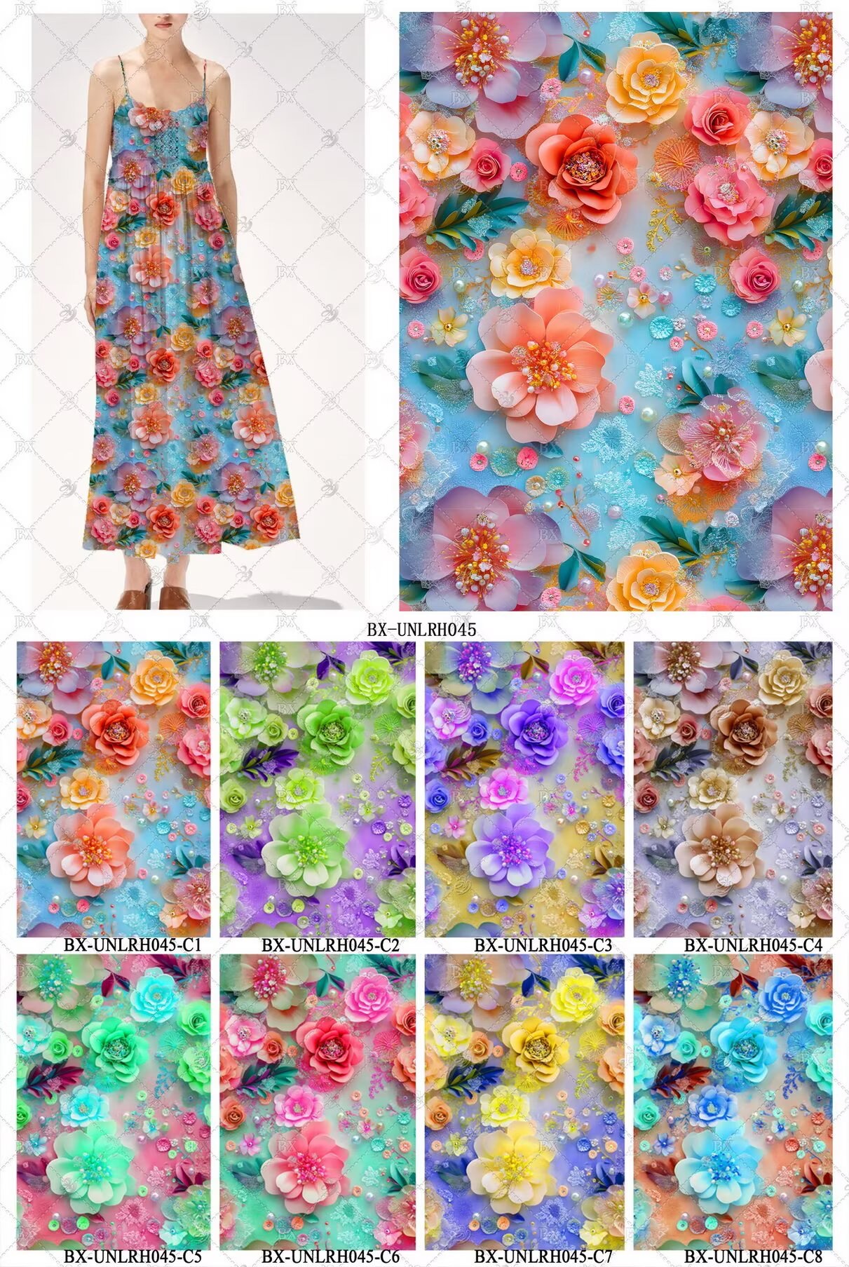 新品5D高清印花布 上万花型可选 支持服装家纺礼品面料定制 花10