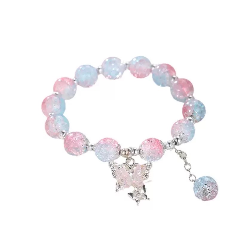 Super fairy-like butterfly jade broken flower bracelet, a unique design for women, an ins forest-themed fairy sweet and colorful bead string for your best friend Specification image