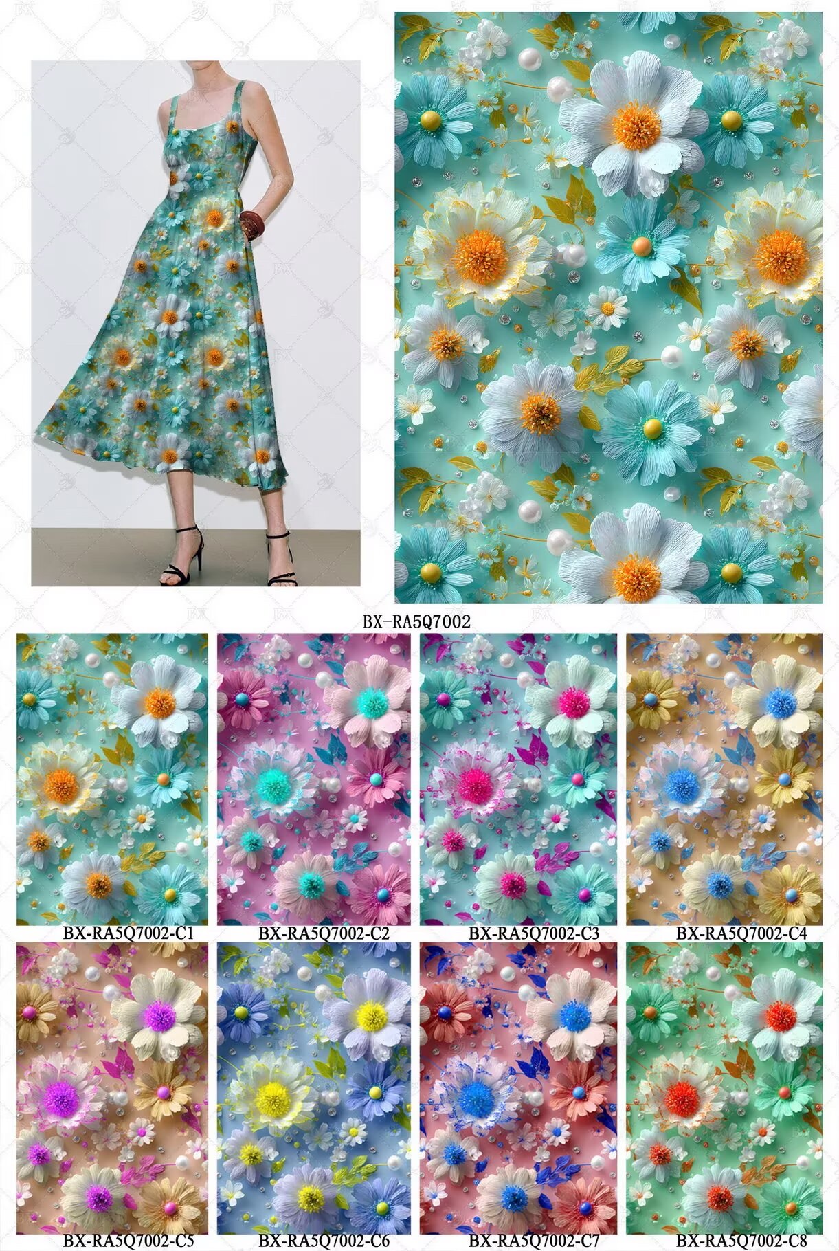 新品5D高清印花布 上万花型可选 支持服装家纺礼品面料定制 花2