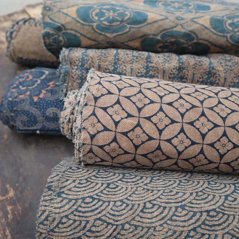 Qiuniang ancient Cloth, short cloth, persimmon dye, hand-dyed cloth, printed old folk cloth, coarse cloth, Chinese style, narrow width, pure cotton, plant dye