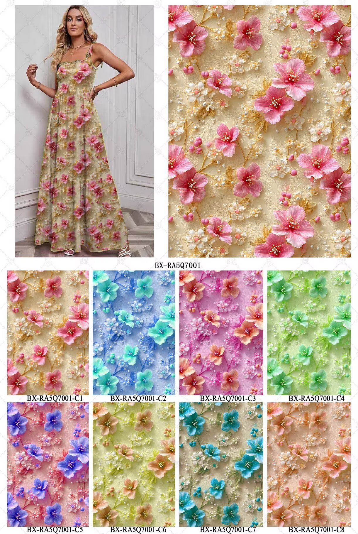 新品5D高清印花布 上万花型可选 支持服装家纺礼品面料定制 花1