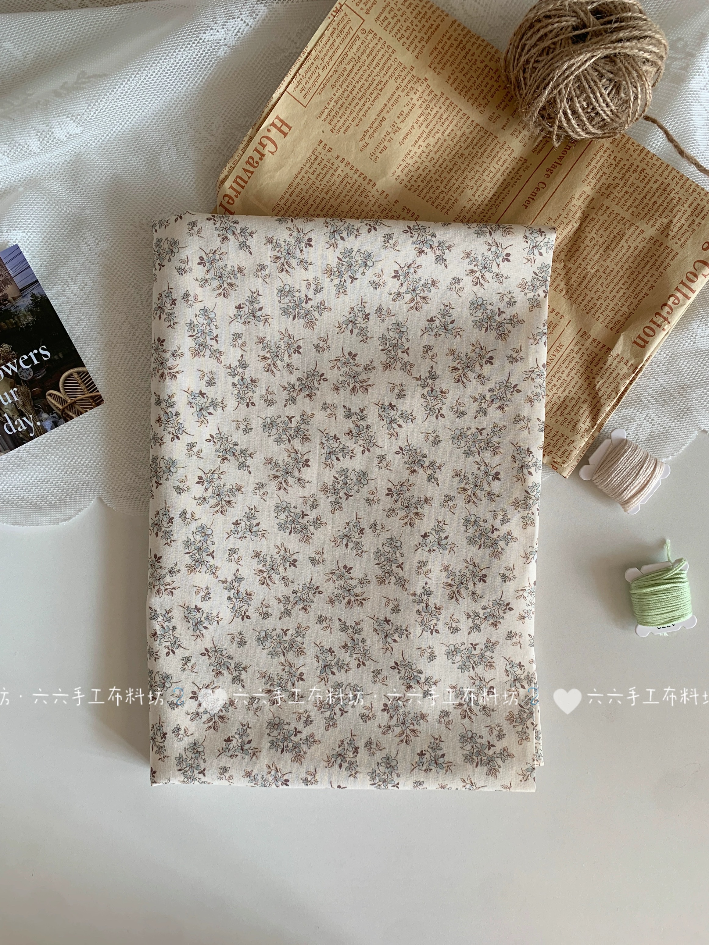 All-cotton 40-count printed fabric, ins simple and elegant retro small floral print fabric, home wear, hair accessories, hair bands, children's clothing fabric, diy fabric