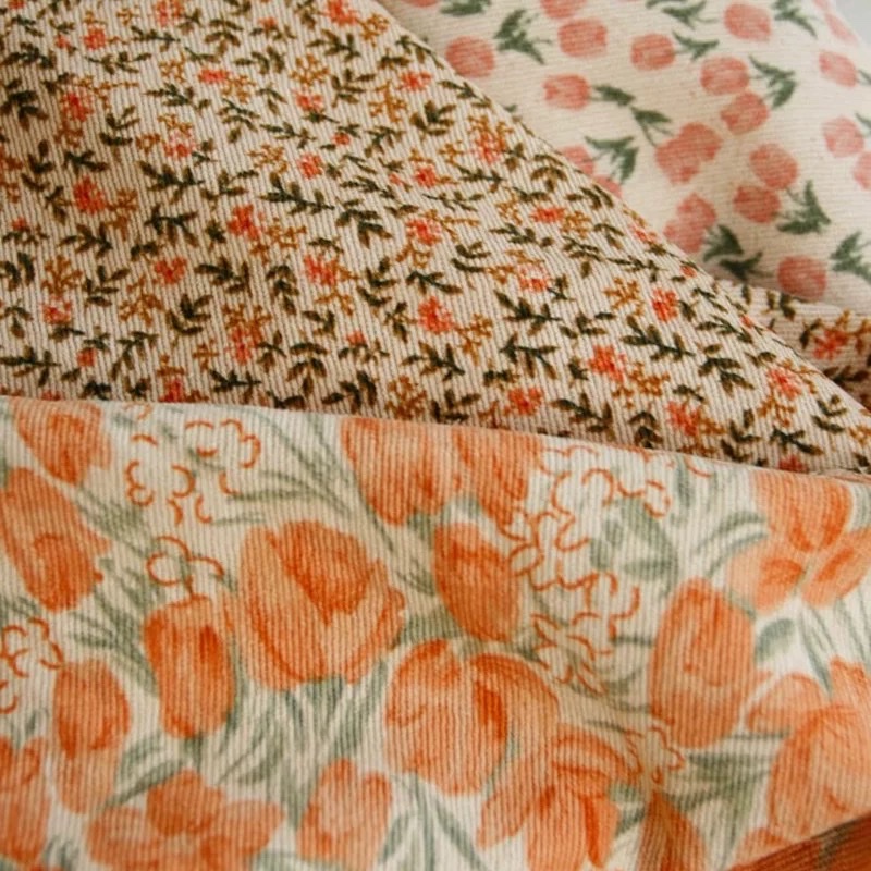 Lanli Fabric Autumn and Winter small floral tulip blend corduroy fabric dress children's clothing fabric details Picture