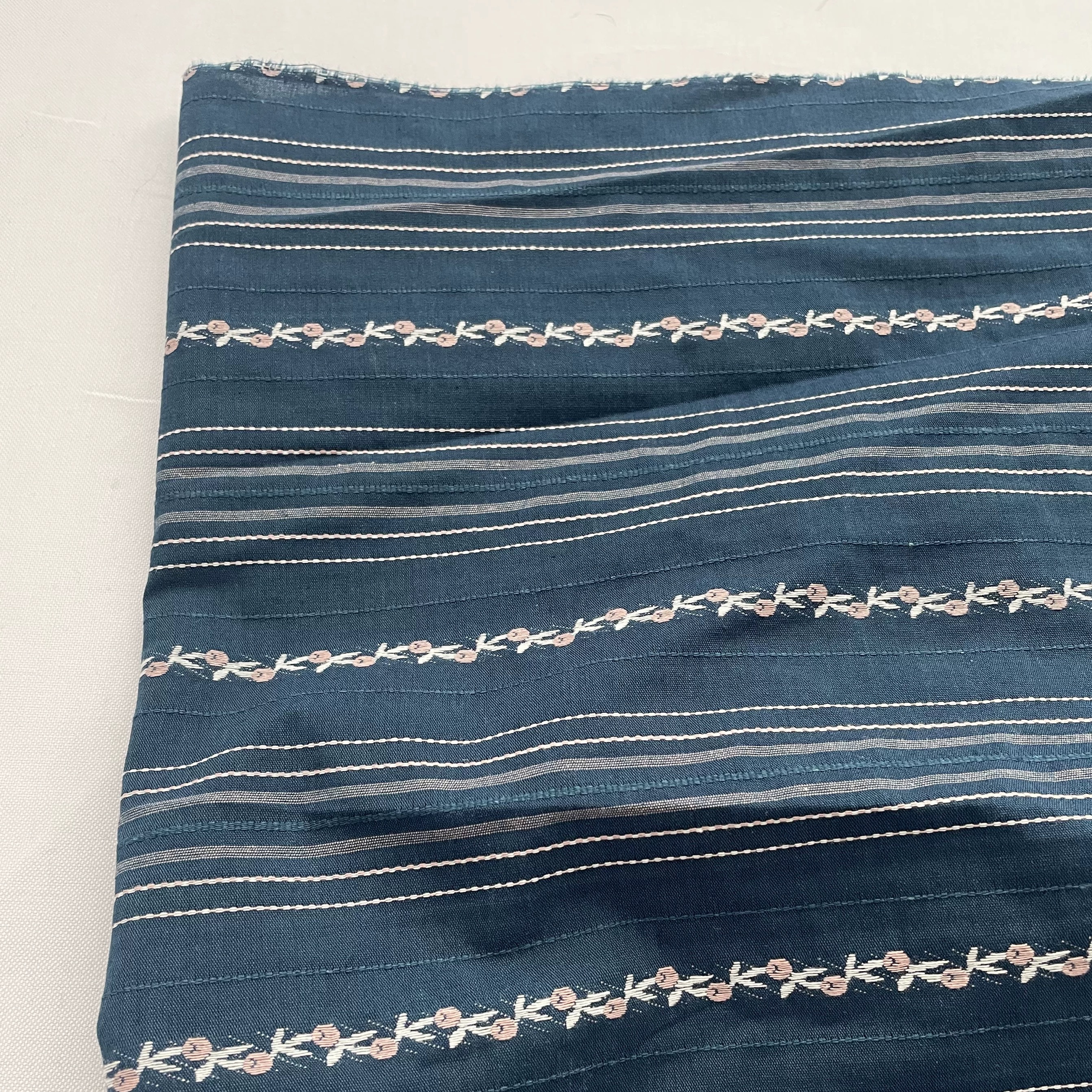 diy pure cotton shirt dress fabric with exquisite navy blue and pink woven stripes and small floral prints Application Scenario