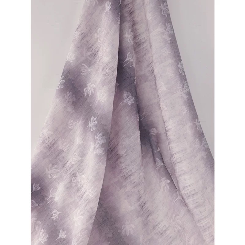 Limited edition dreamy purple horizontal stripe tie-dyed printed anti-wrinkle drape fabric three-dimensional white flower cheongsam and Hanfu fabric