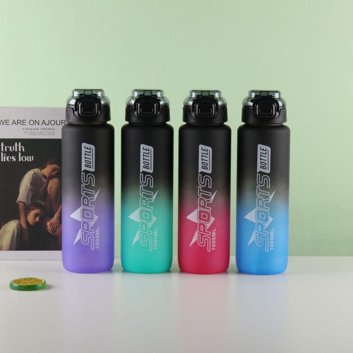 New 1000ML/800ML flip-top direct drinking frosted gradient plastic cups, outdoor sports with a handle rope and a bouncy lid details Picture