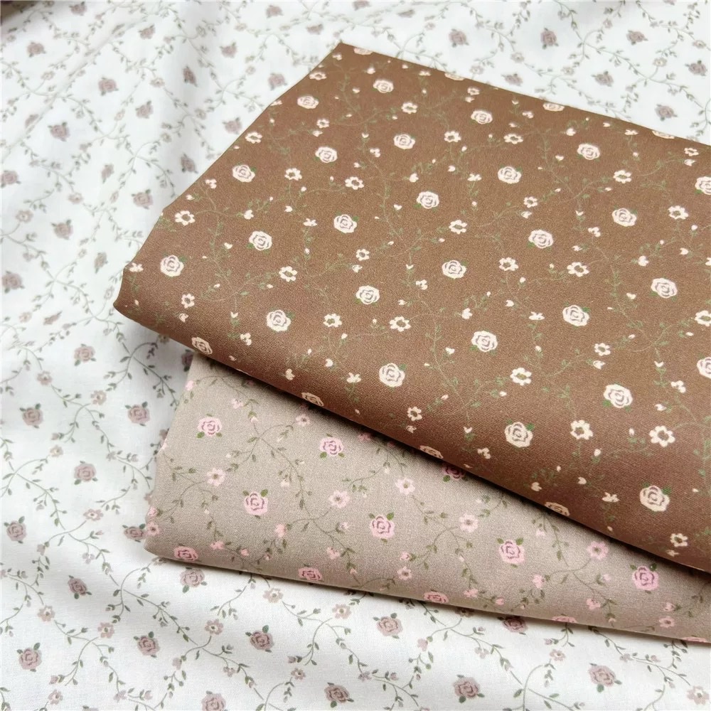 Coffee-colored retro diamond-shaped rose check pure cotton poplin 40-count fabric DIY kids' clothes, hair band skirt dress
