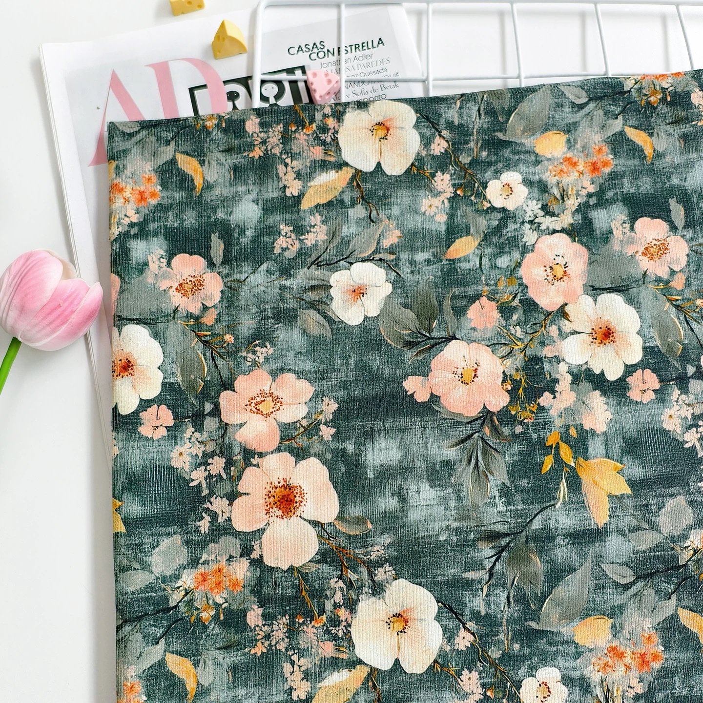 Oil painting Floral Spring and Autumn 21W all-cotton corduroy fabric for diy outerwear, trousers, cotton-padded clothes and cheongsam fabric
