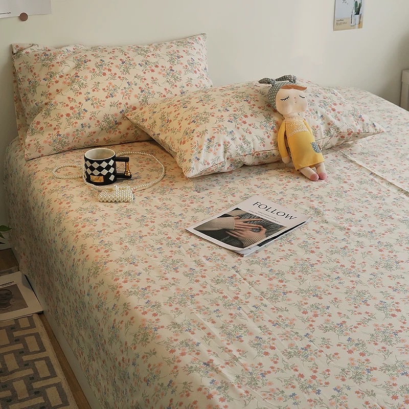 ins Korean style fresh and simple floral pure cotton bed sheet, single piece 100, all-cotton quilt, single person quilt cover, bed cap, bedding
