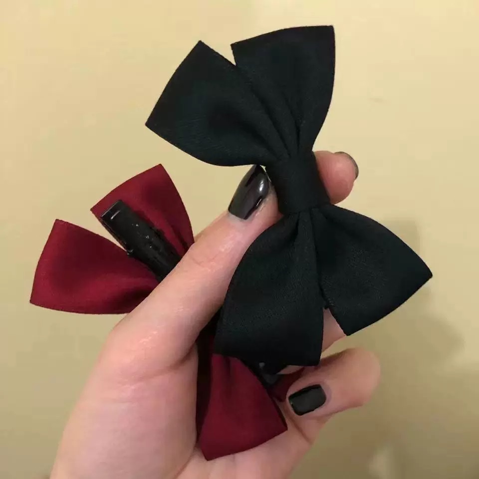 2023新款韩版流行经典黑复古红蝴蝶结侧边发夹手工自制顶夹鸭嘴夹详情图2