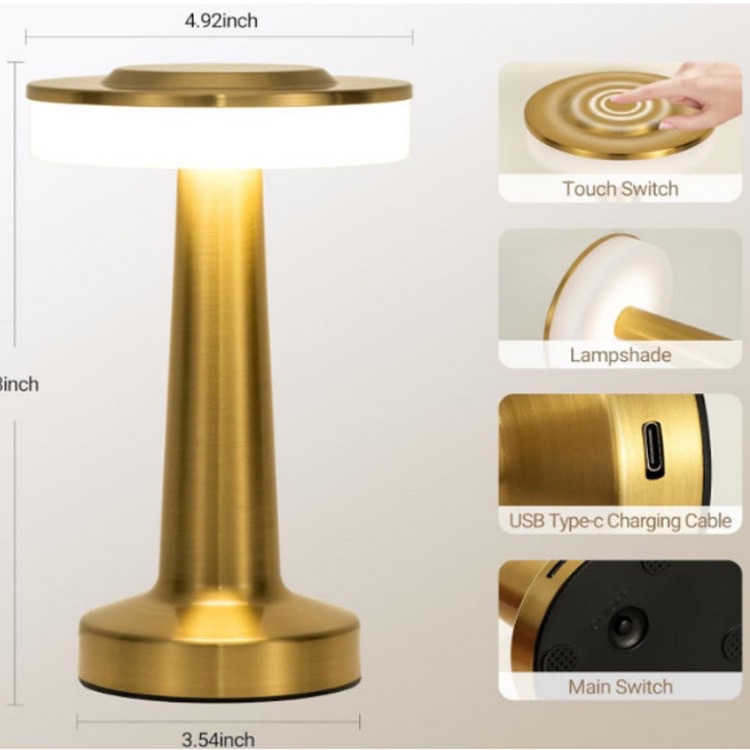 Hot-selling barbell charging touch decorative creative bar light, retro metal three-color adjustable dumbbell table lamp, USB LED night light ornament detail image 7