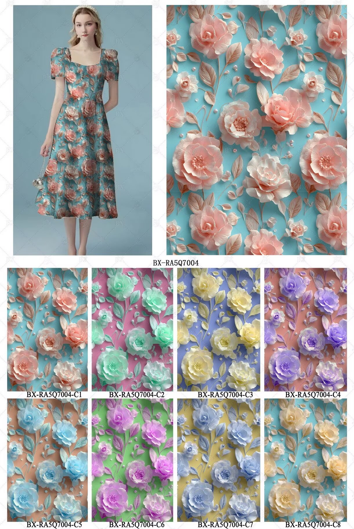 新品5D高清印花布 上万花型可选 支持服装家纺礼品面料定制 花11