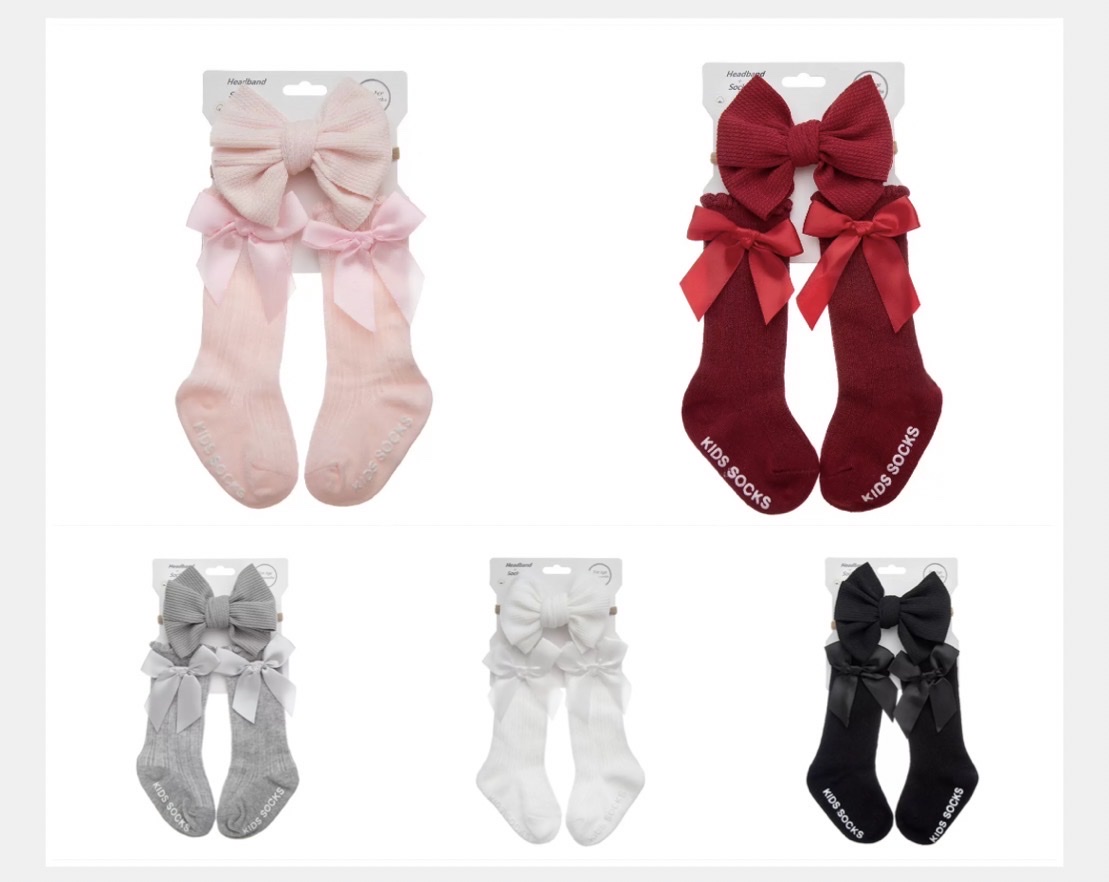 时尚新款女童婴儿可爱发带长袜套装