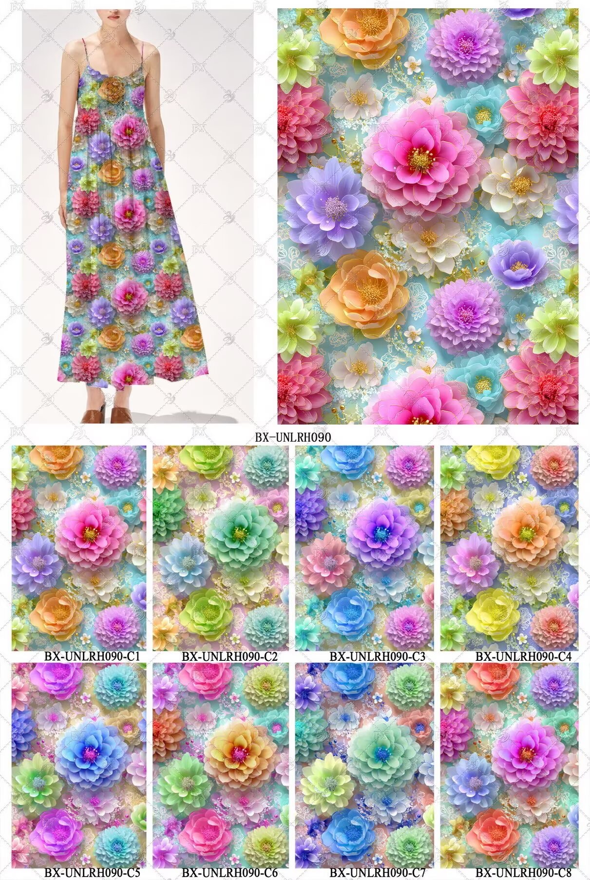新品5D高清印花布 上万花型可选 支持服装家纺礼品面料定制 花12