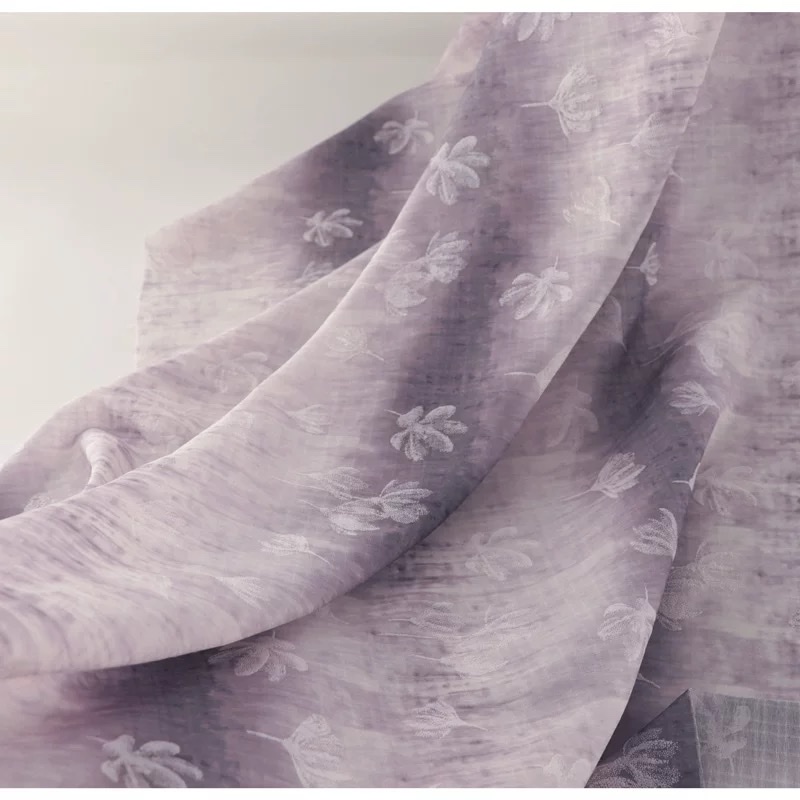 Limited edition dreamy purple horizontal stripe tie-dyed printed anti-wrinkle drape fabric three-dimensional white flower cheongsam and Hanfu fabric details Picture