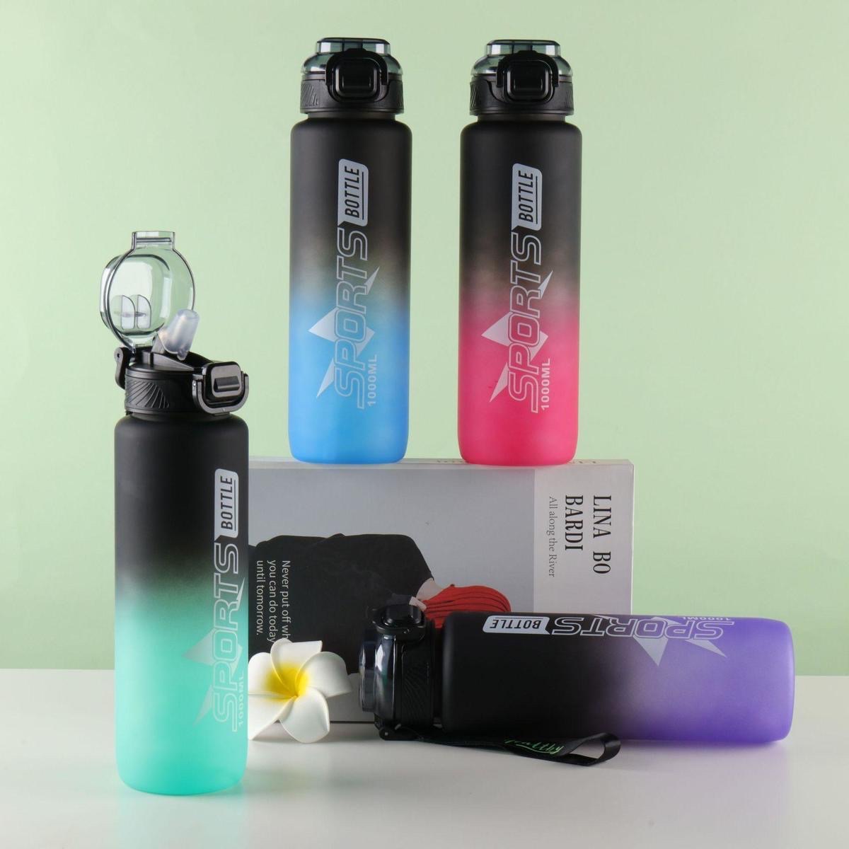 New 1000ML/800ML flip-top direct drinking frosted gradient plastic cups, outdoor sports with a handle rope and a bouncy lid Specification drawing