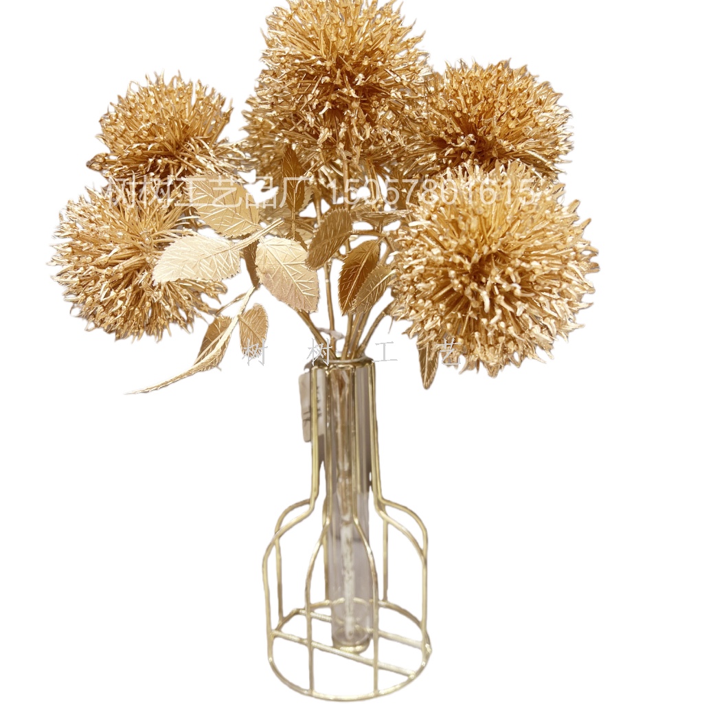 New 7-fork fireball flower, golden artificial flower, Christmas flower decoration gift, Christmas home decoration accessory, artificial flower, artificial flower, plastic artificial flower