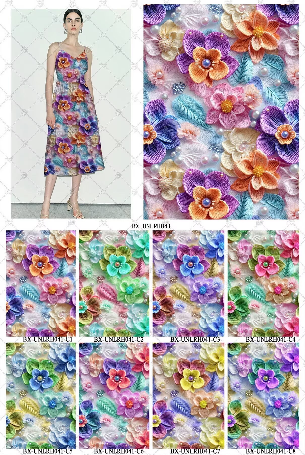 新品5D高清印花布 上万花型可选 支持服装家纺礼品面料定制 花9