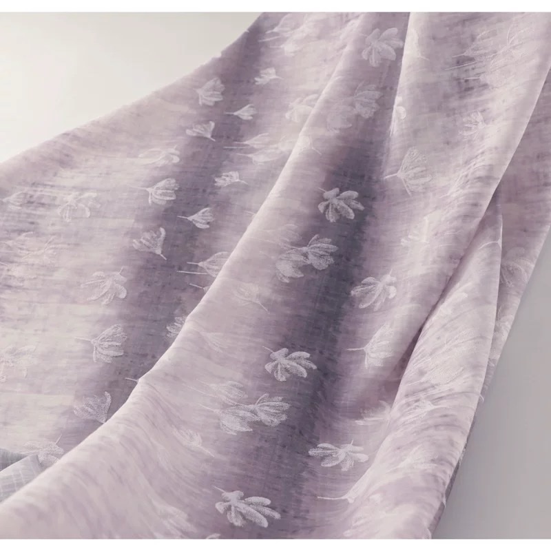 Limited edition dreamy purple horizontal stripe tie-dyed printed anti-wrinkle drape fabric three-dimensional white flower cheongsam and Hanfu fabric Specification image