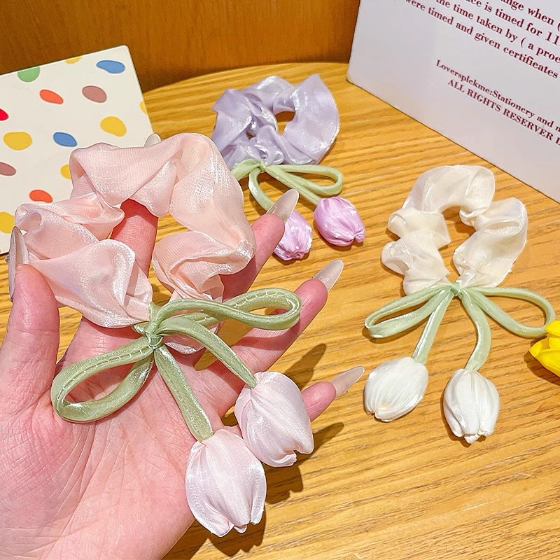 Tulip flower large intestine hair band, children's high elasticity hair tie, hair band, hair flower Specification image