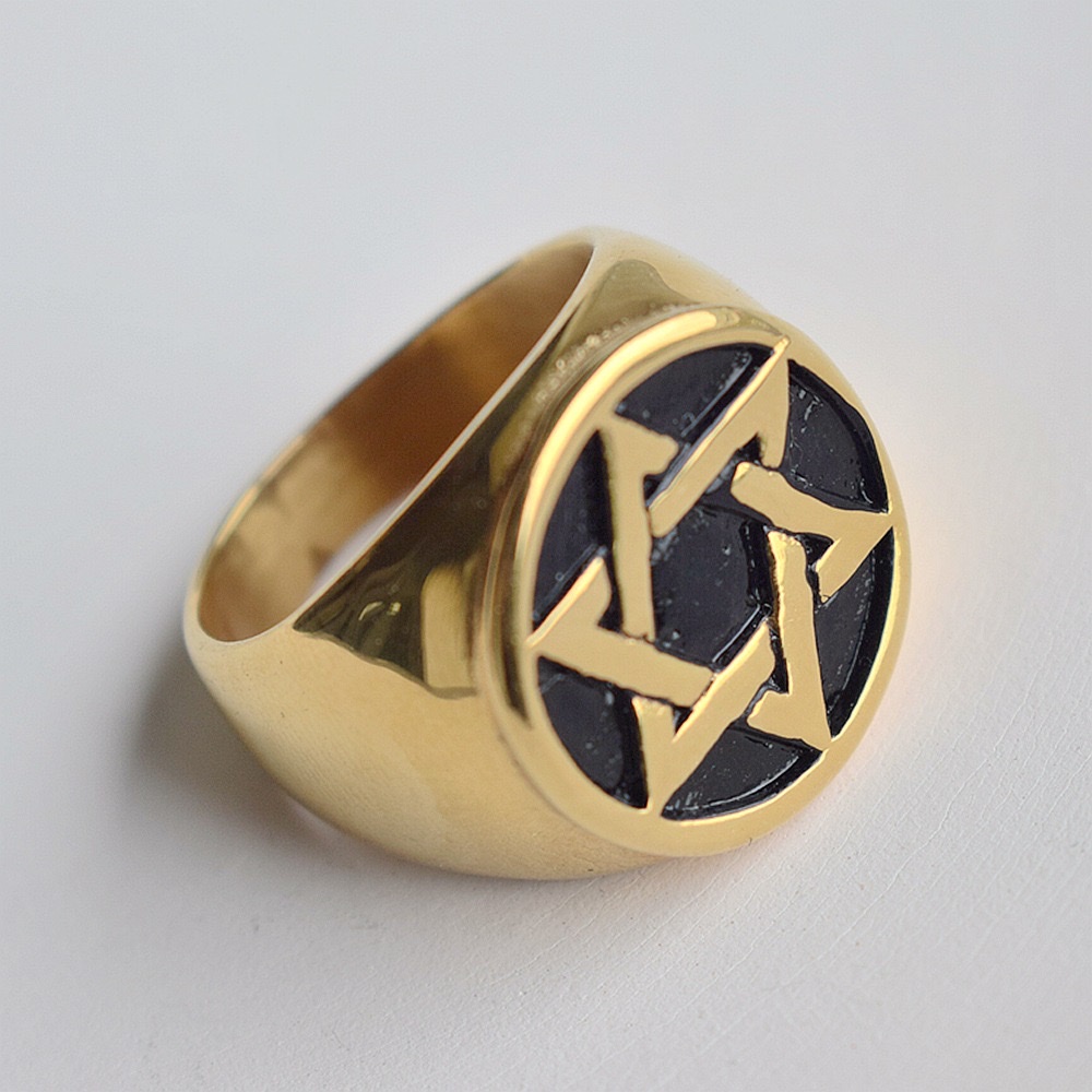 欧美饰品简约时尚六芒星六角星钛钢戒指嘻哈朋克风男指环几何潮款 