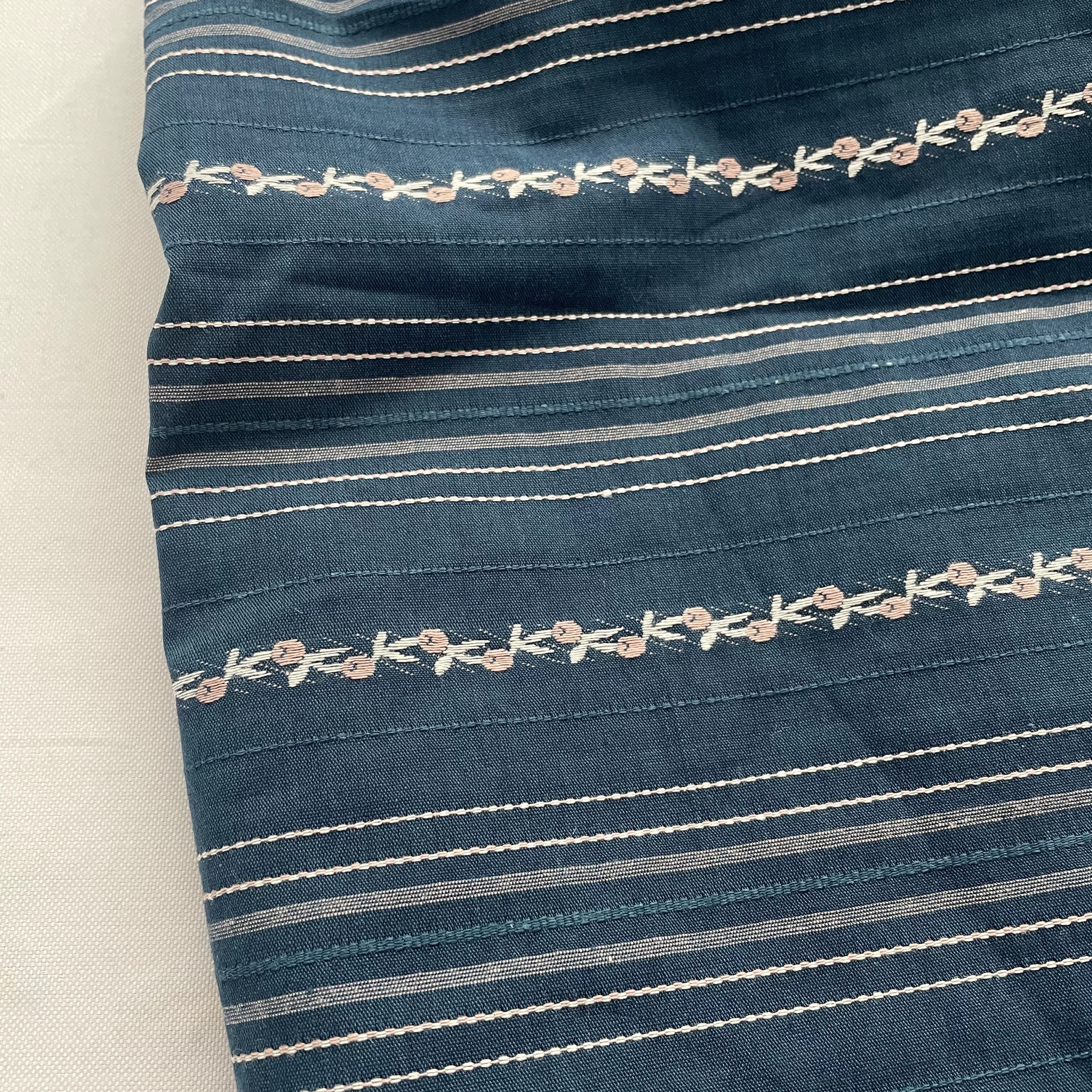 diy pure cotton shirt dress fabric with exquisite navy blue and pink woven stripes and small floral prints Item Picture