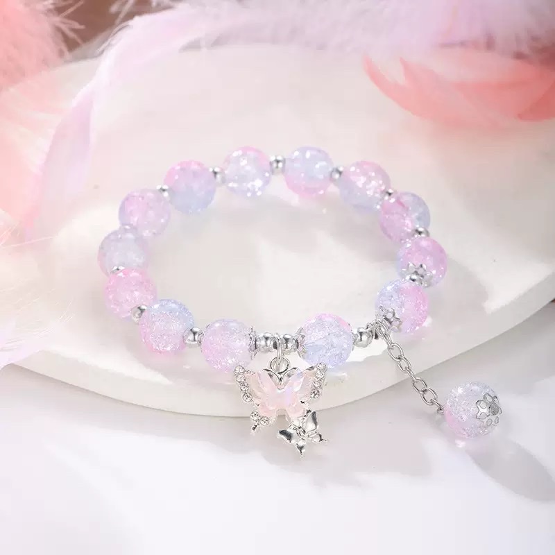 Super fairy-like butterfly jade broken flower bracelet, a unique design for women, an ins forest-themed fairy sweet and colorful bead string for your best friend details Picture