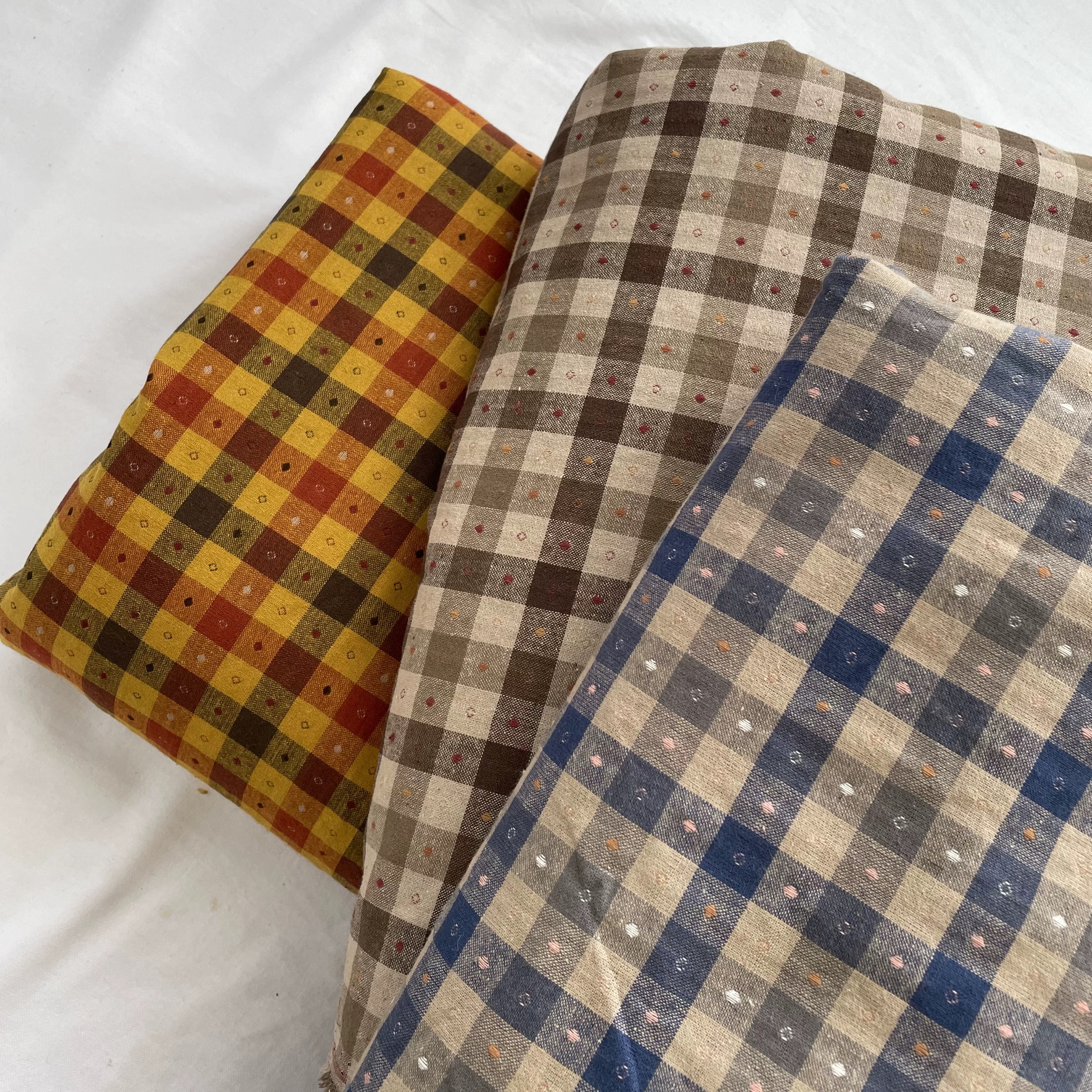 Retro forest-themed colored woven checkered polka dot pure cotton shirt dress fabric diy fabric