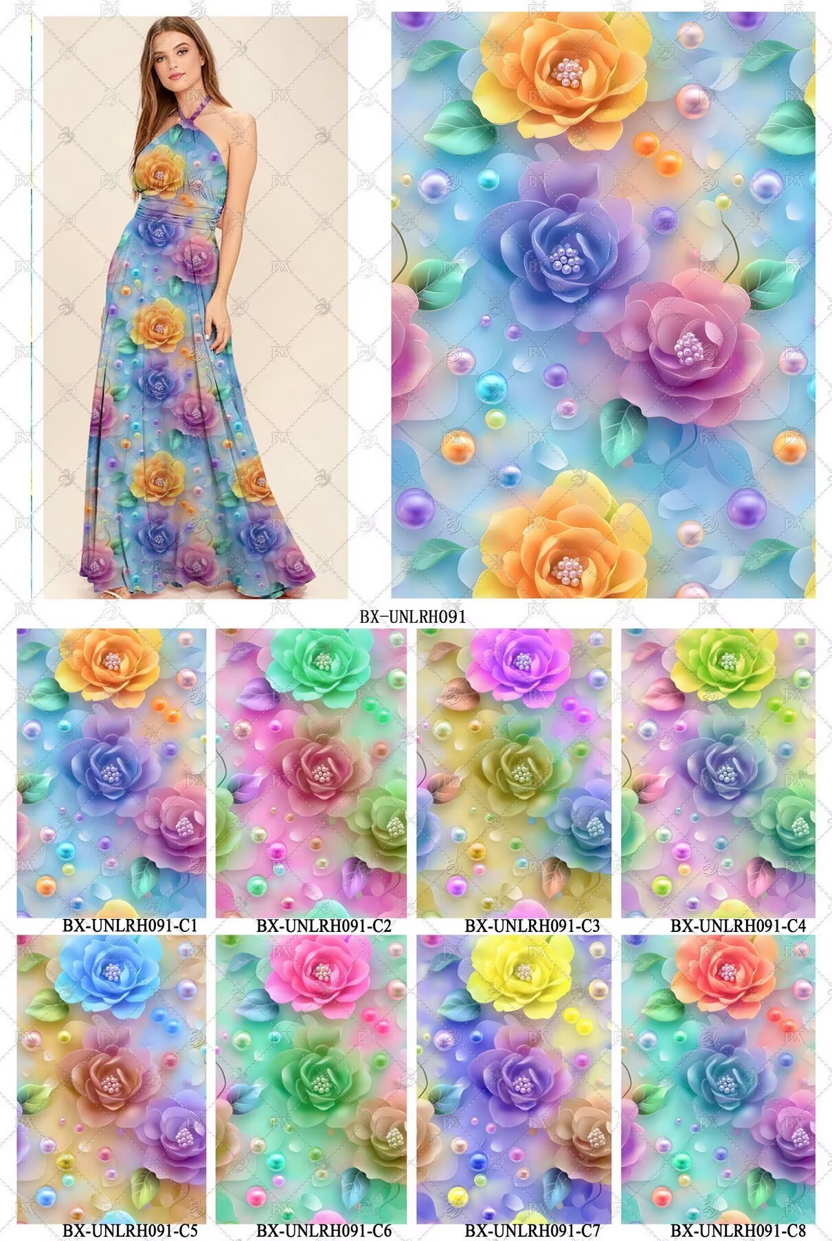 新品5D高清印花布 上万花型可选 支持服装家纺礼品面料定制 花13