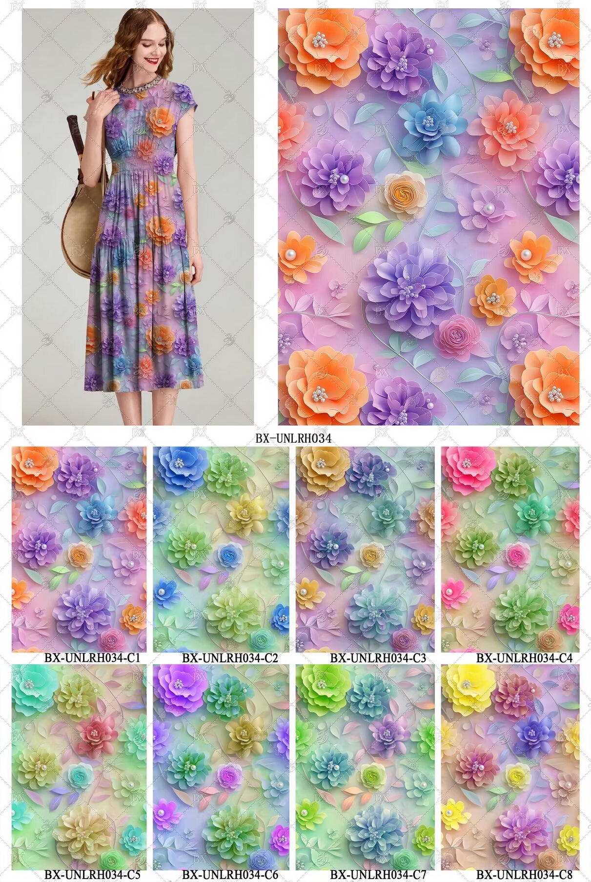 新品5D高清印花布 上万花型可选 支持服装家纺礼品面料定制 花4