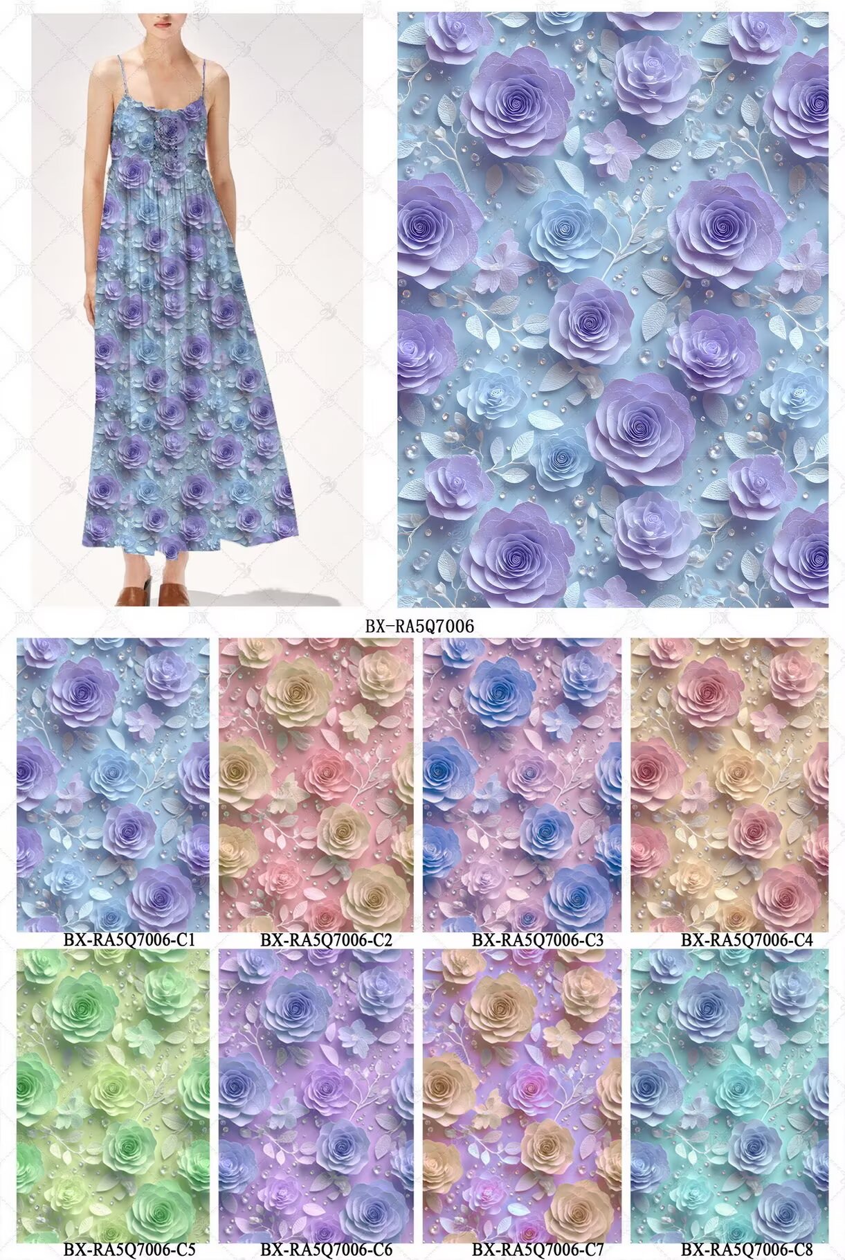 新品5D高清印花布 上万花型可选 支持服装家纺礼品面料定制 花15