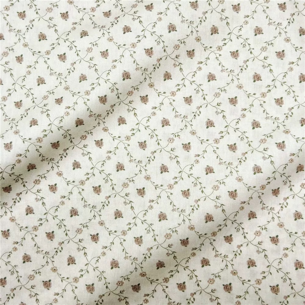 Coffee-colored retro diamond-shaped rose check pure cotton poplin 40-count fabric DIY kids' clothes, hair band skirt dress Specification image