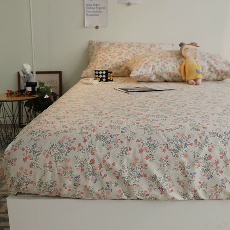 ins Korean style fresh and simple floral pure cotton bed sheet, single piece 100, all-cotton quilt, single person quilt cover, bed cap, bedding Specification image