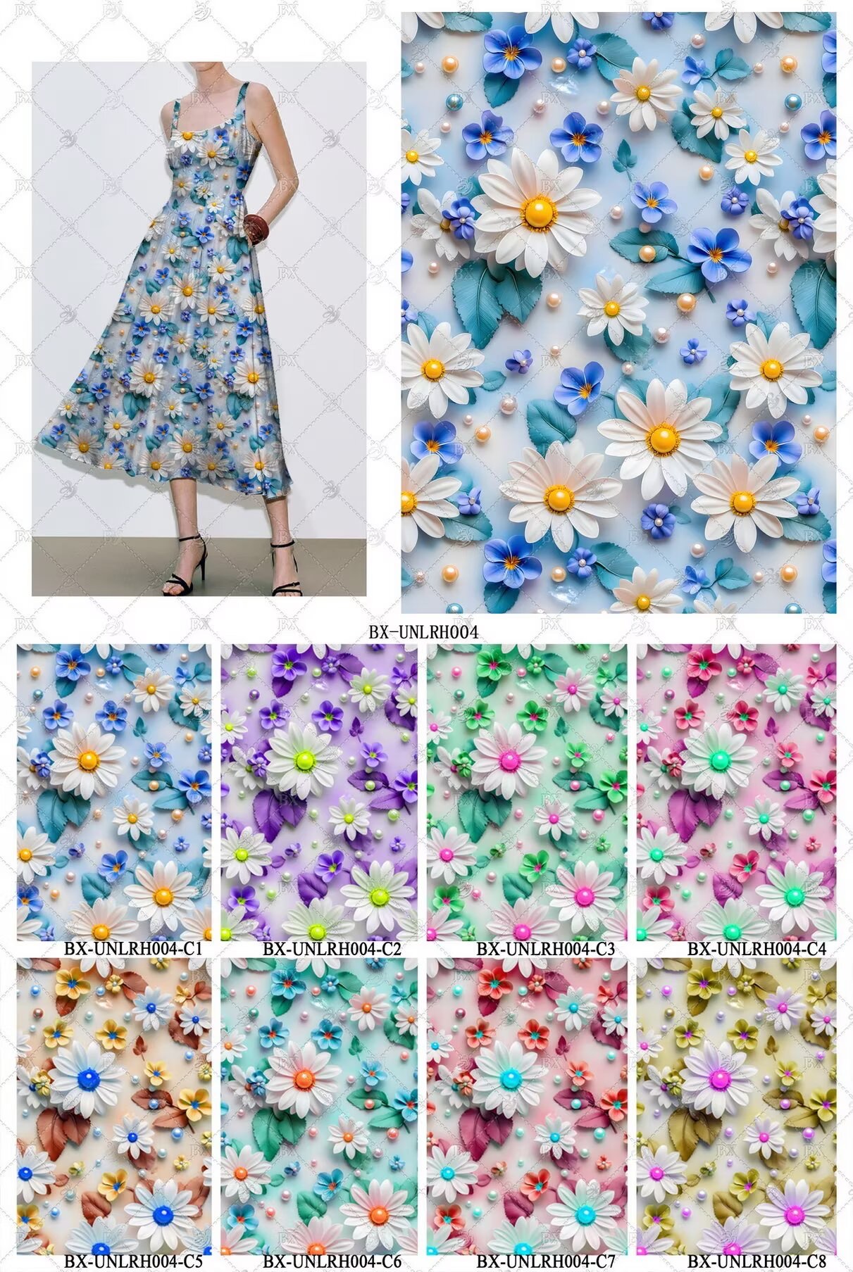 新品5D高清印花布 上万花型可选 支持服装家纺礼品面料定制 花16