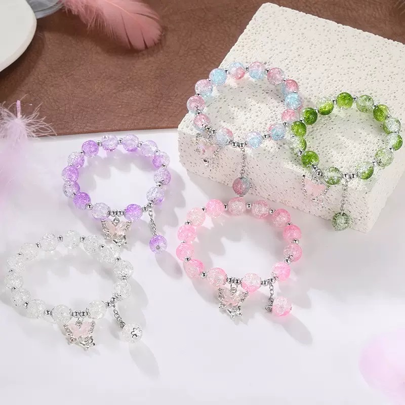 Super fairy-like butterfly jade broken flower bracelet, a unique design for women, an ins forest-themed fairy sweet and colorful bead string for your best friend Item Picture