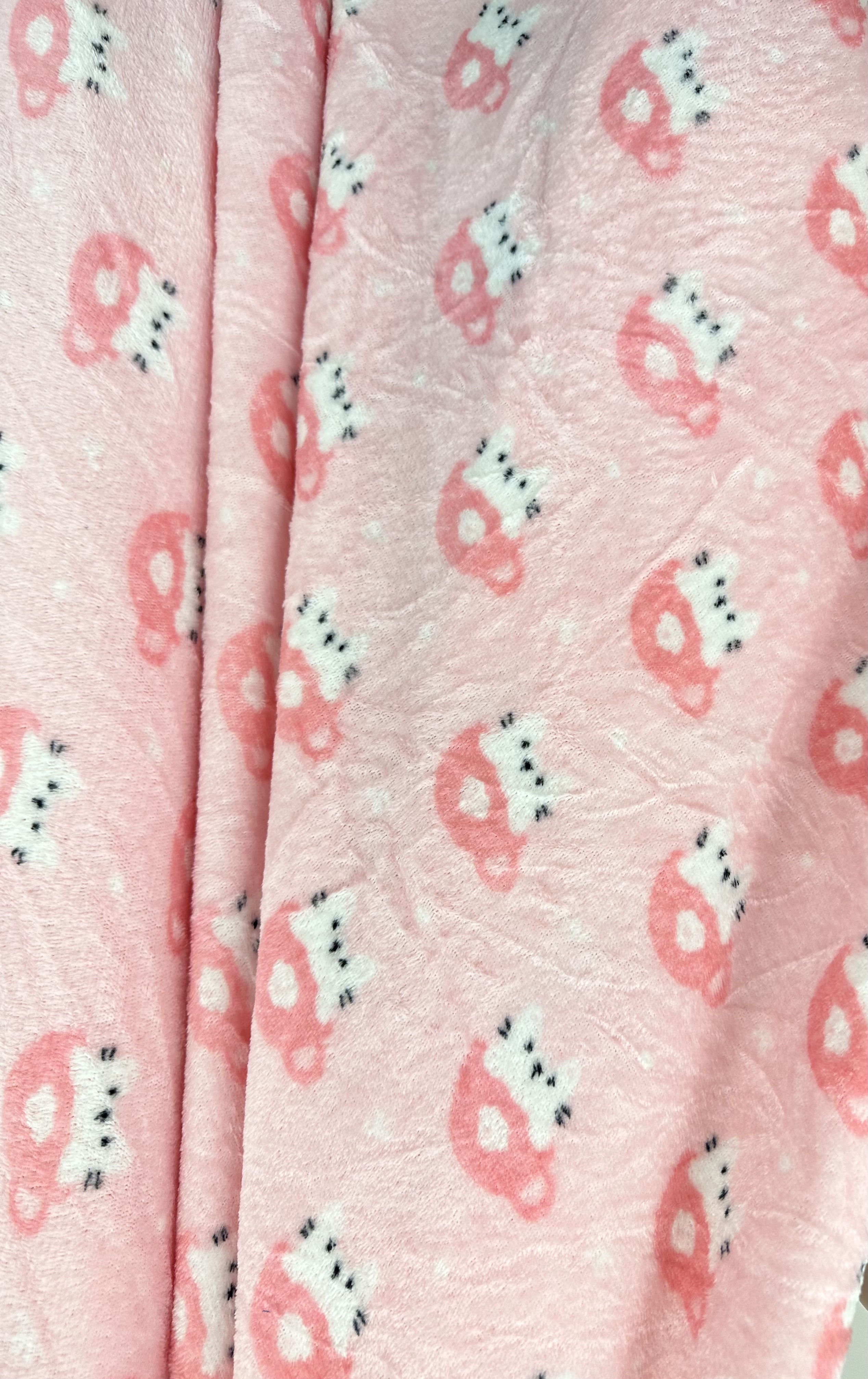 Coral fleece cat tea cup print · Cartoon print fabric, warm home wear set, blanket, plush toy fabric wholesale, plush