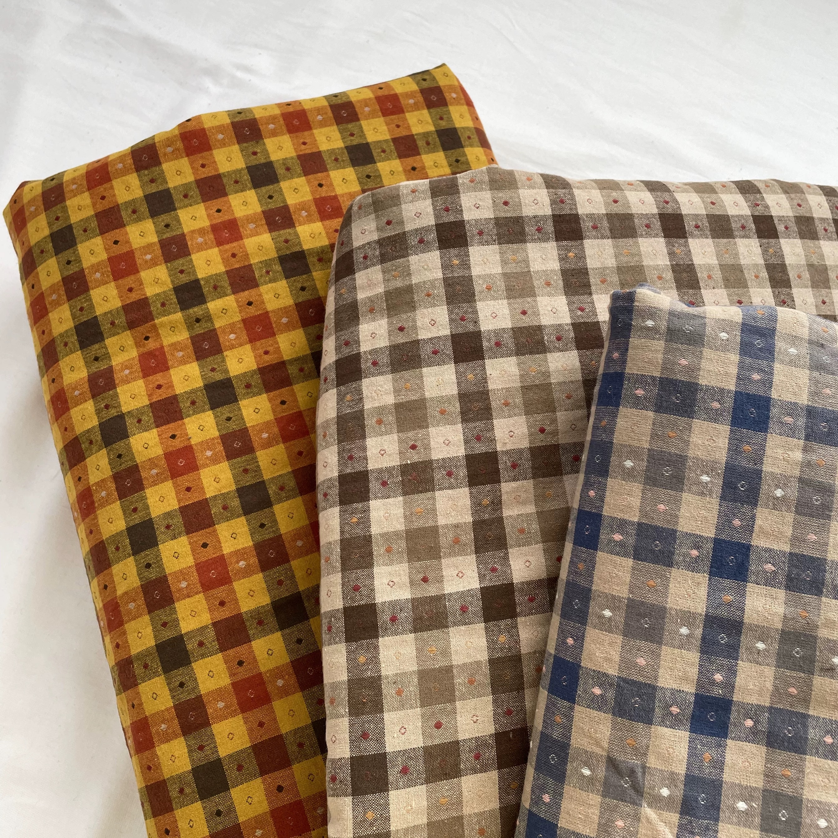 Retro forest-themed colored woven checkered polka dot pure cotton shirt dress fabric diy fabric Item Picture