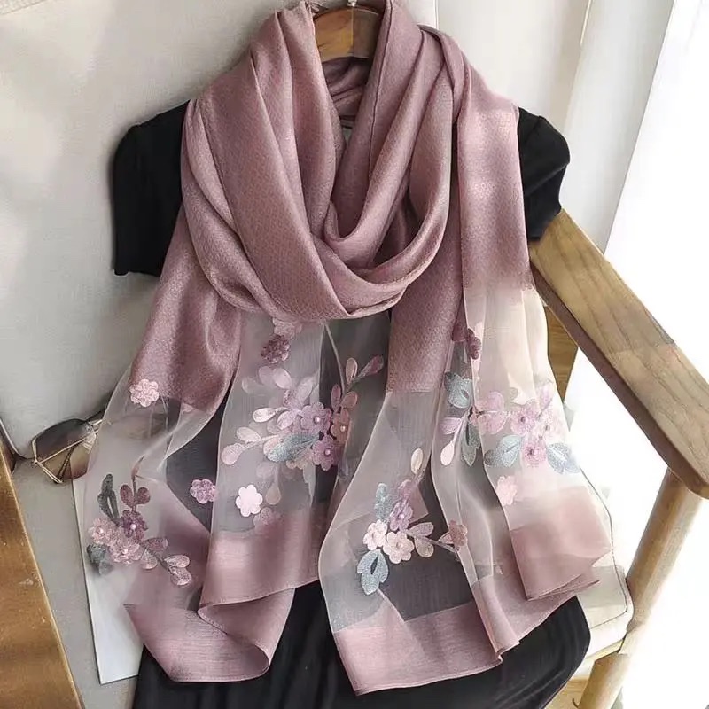 【紫色海棠花】新中式丝毛国风女长款百搭围巾70*200