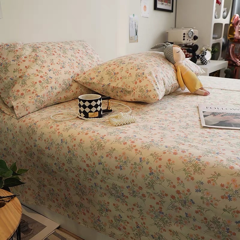 ins Korean style fresh and simple floral pure cotton bed sheet, single piece 100, all-cotton quilt, single person quilt cover, bed cap, bedding details Picture