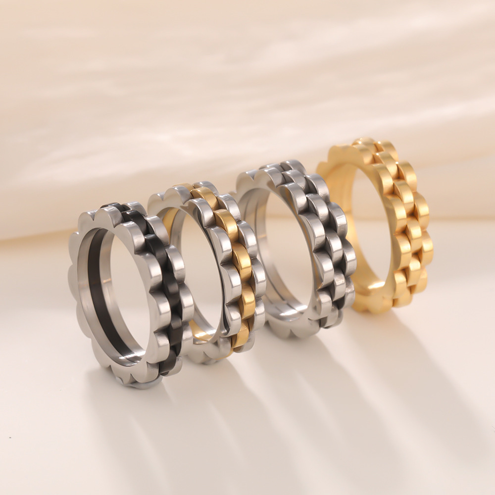 欧美小众齿轮钛钢戒指男潮男嘻哈简约风个性时尚不锈钢指环