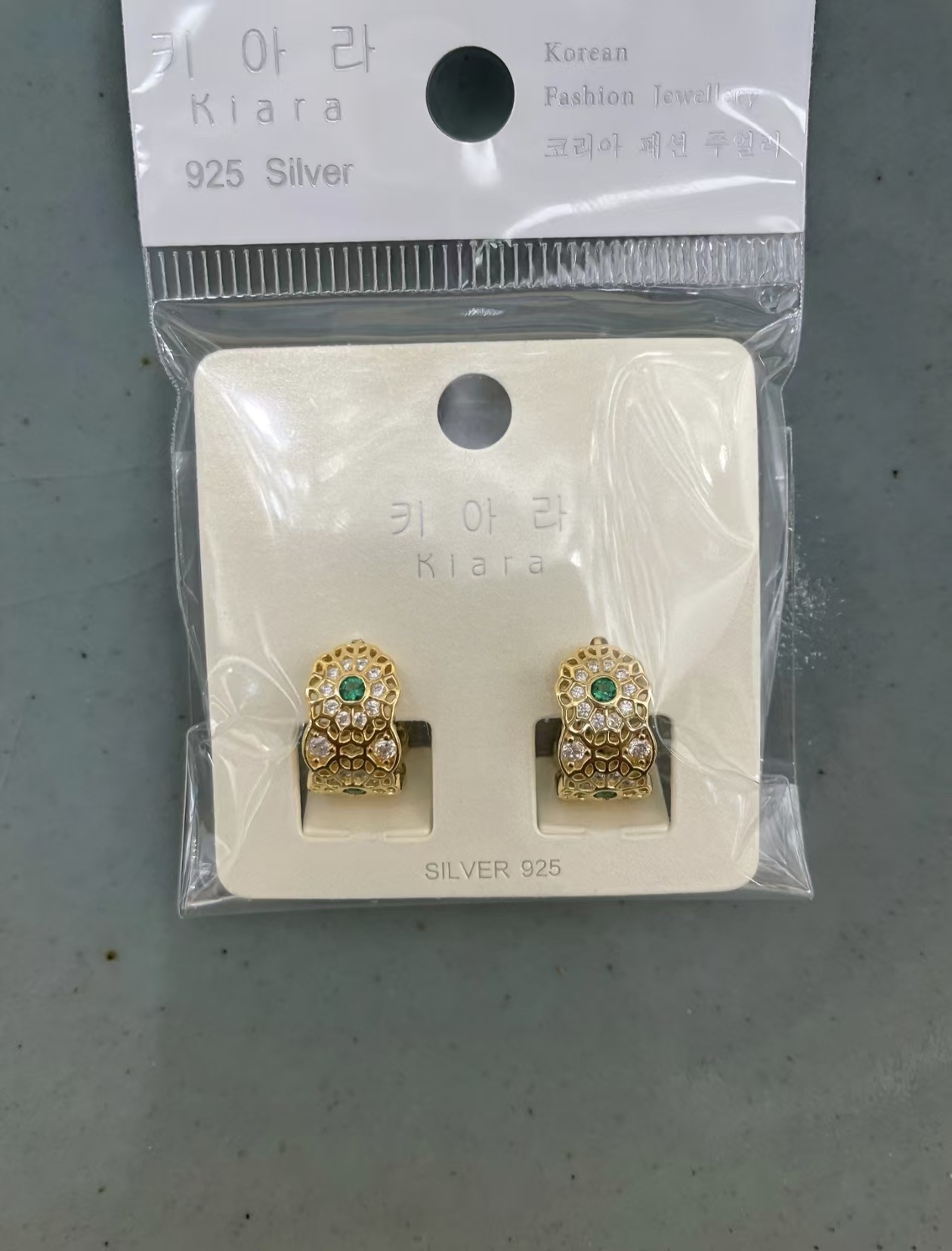 银镀金耳钉雪花形细节图