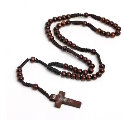 Religious necklace jewelry with 59 wooden beads
