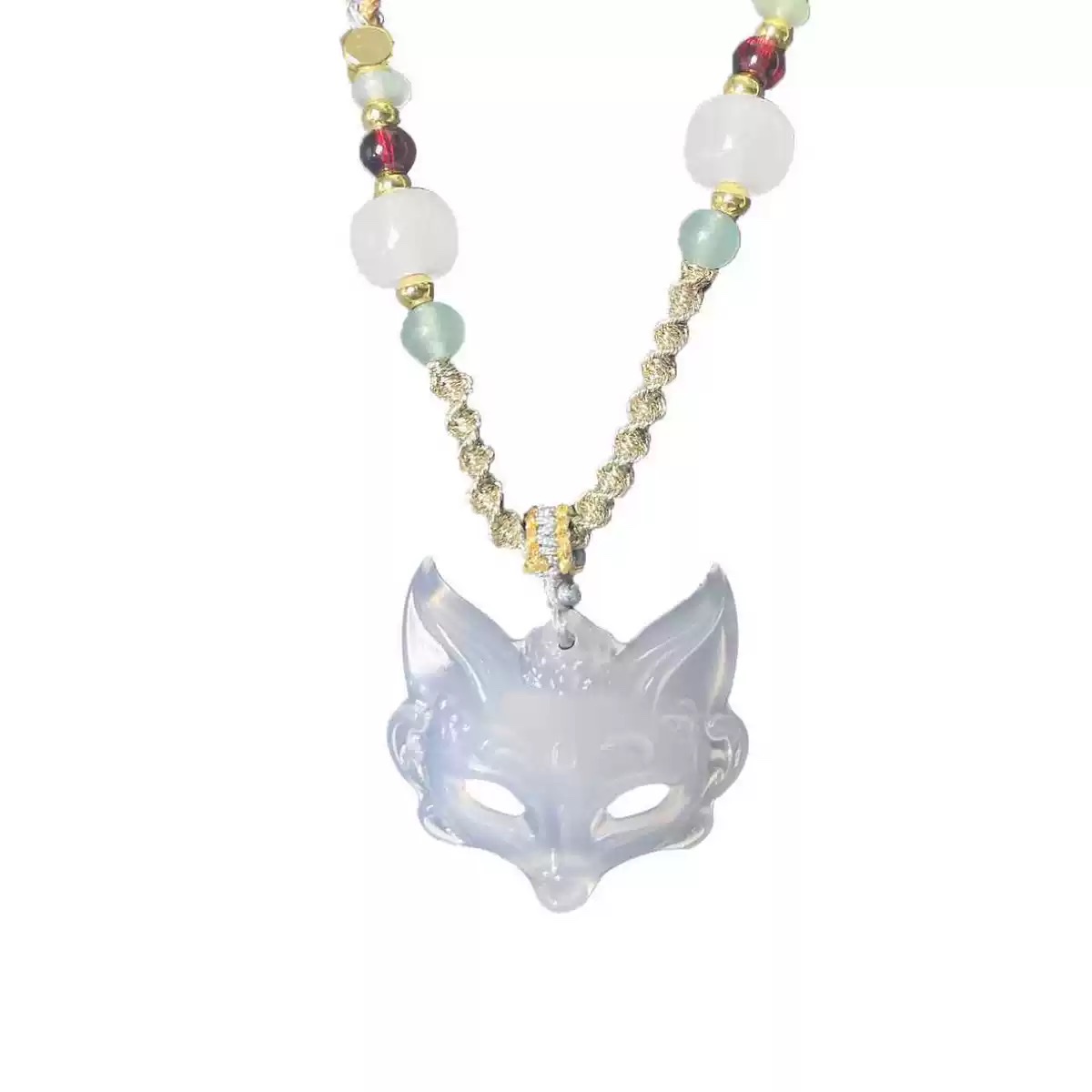 国风天然白玉髓平安扣吊坠男白玉玛瑙挂件狐狸面具编织项链女情侣详情图5