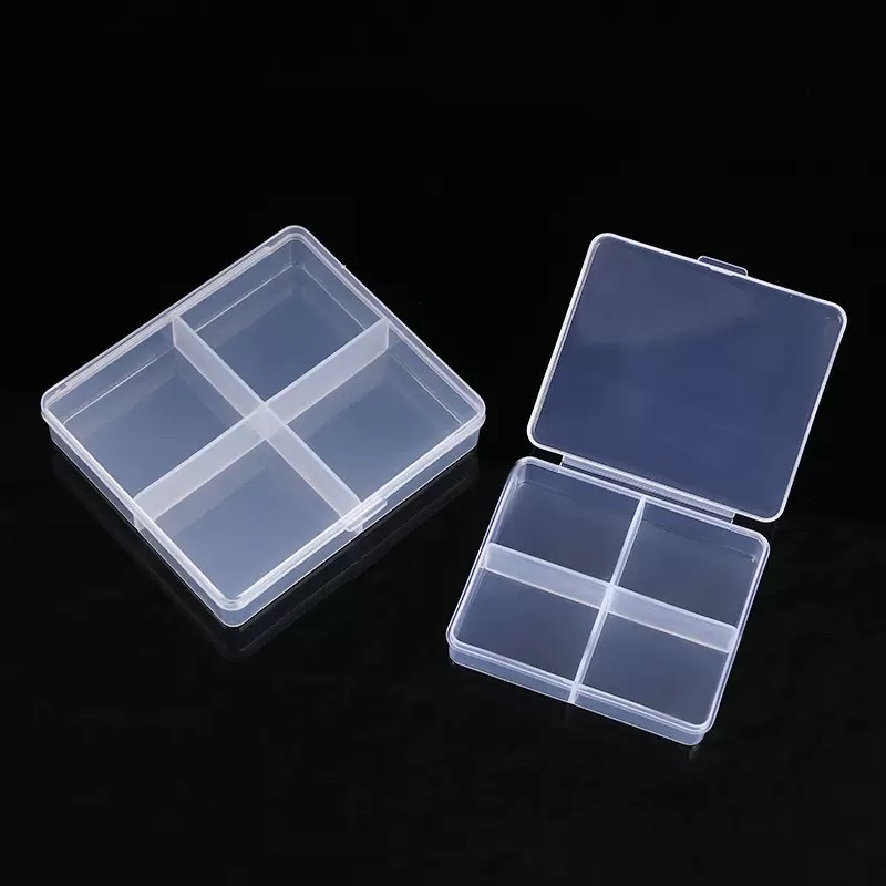 Transparent PP four-compartment jewelry box, fishhook parts box, 4-compartment paperclip wire box, accessories packaging, storage and organization box details Picture