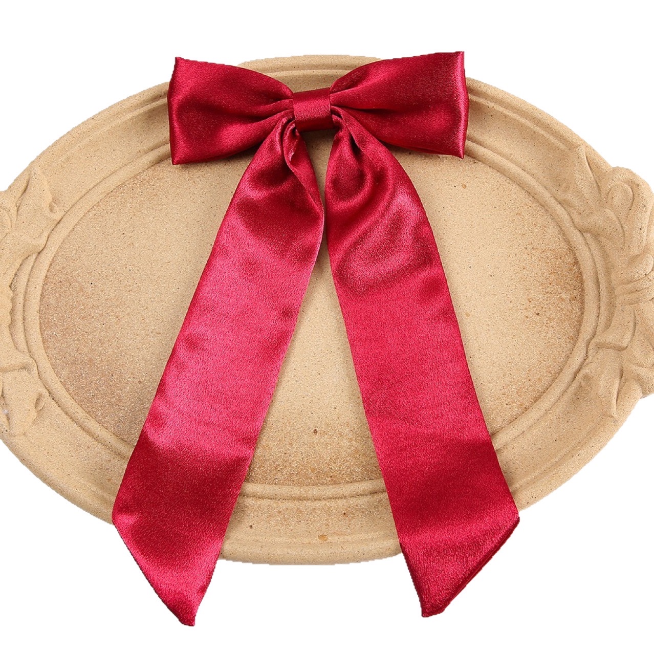 2026 High-end satin ribbon bow hair clip, half tied at the back of the head, solid color fabric hair accessory Item Picture