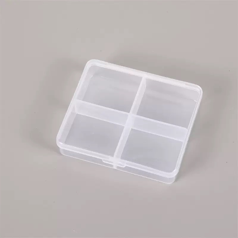 透明PP四格首饰品盒鱼钩零件盒 4格回形针线盒配件包装收纳整理盒 