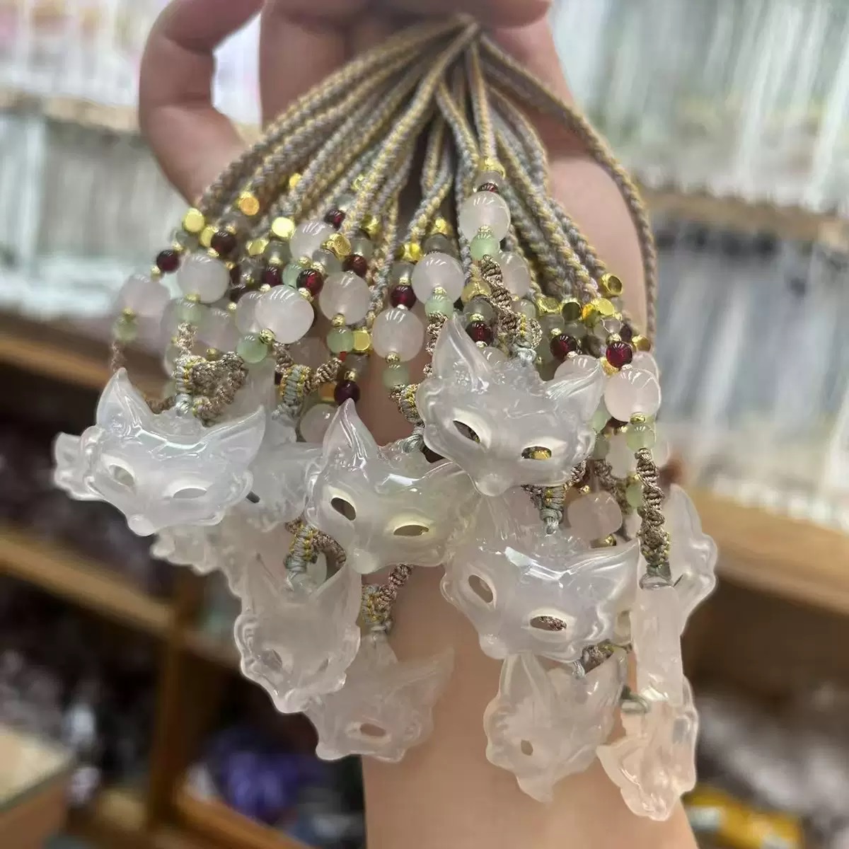 国风天然白玉髓平安扣吊坠男白玉玛瑙挂件狐狸面具编织项链女情侣详情图2