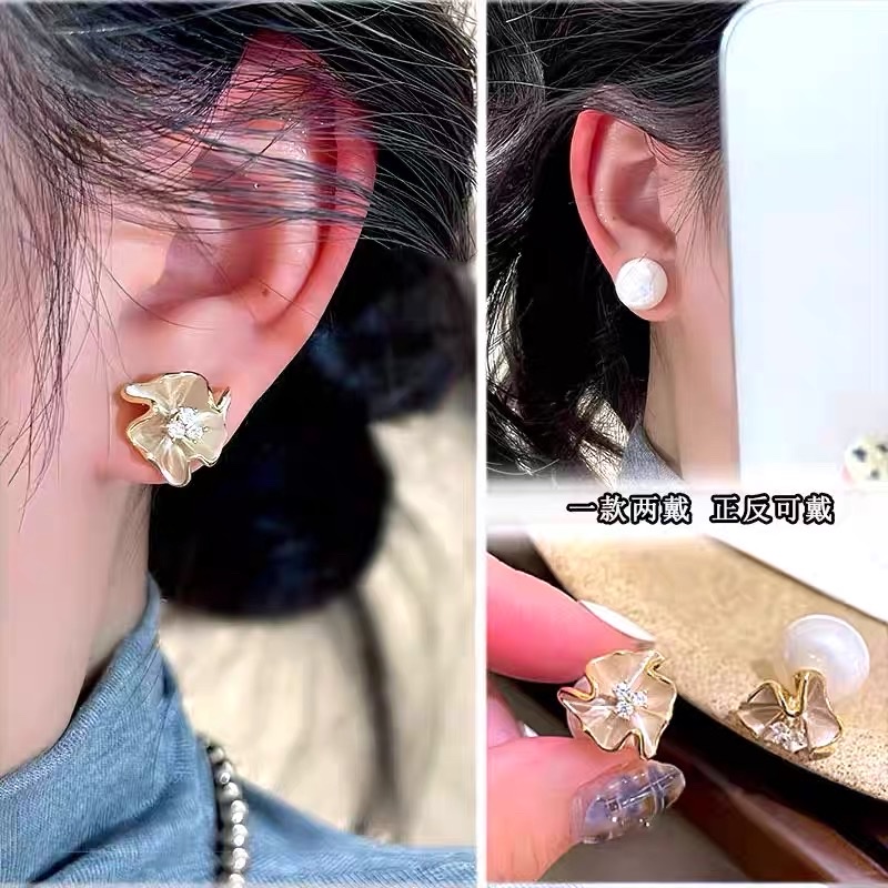 法式温柔气质优雅锆石花朵两戴耳环女气质轻奢高级感百搭时尚耳钉