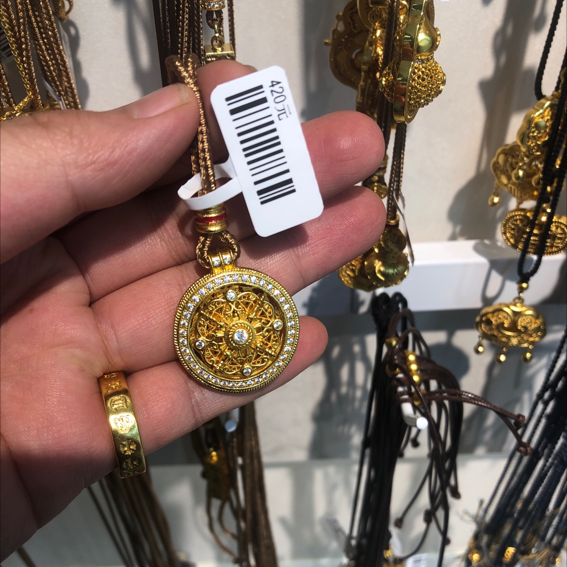 镶钻转动轮盘24K真金电镀项链