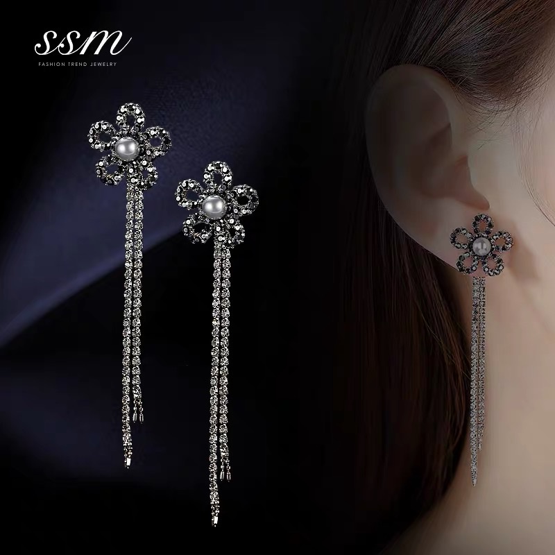 饰世美时尚花朵耳环个性长款流苏耳坠耳钉简约气质百搭耳饰配饰女